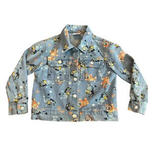 NWOT Toddler Girls' Bluey and Bingo Denim Jacket - Blue 3T